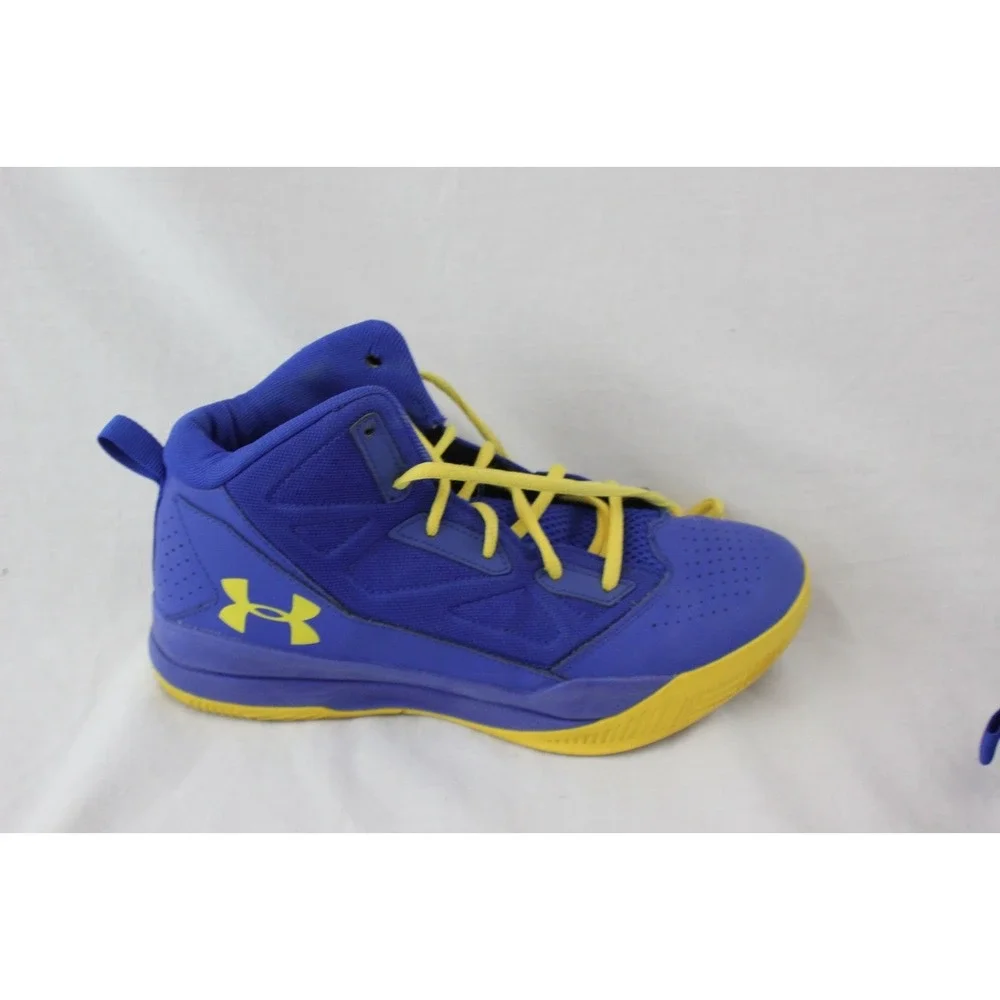 Under Armour 7Y Youth Basketball Shoes Blue Yellow High Top Sportswear Sneakers - Picture 12 of 13